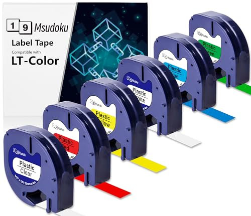 6x MSudoku Kompatibel mit Dymo LetraTag Etikettenband 16951 91221 91222 91223 91224 91225, Ersatz für Dymo LetraTag LT-100H LT-100T XR QX-50 200B (12 mm x 4 m, Kunststoff)