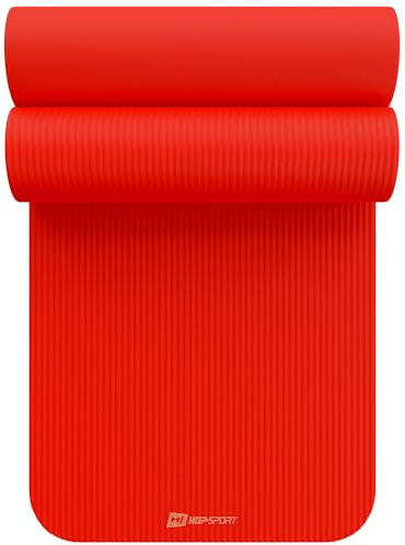 Hop-Sport Gymnastikmatte 190 x 60 cm x 1 cm, Sportmatte - gelenkschonend & rutschfest, Fitnessmatte aus NBR-Schaumstoff + Tragegurt- Rot