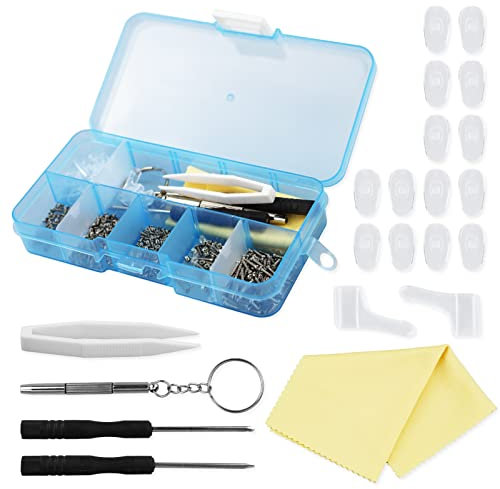 Kit di 500 attrezzi per la riparazione di occhiali da sole, mini cacciavite, viti, dadi, naselli in silicone, pinzette, panno per occhiali