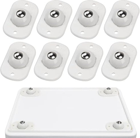 Self Adhesive Mini Caster Wheels, Ball Casters for Kitchen Appliance, 360° Swivel Universal Wheel Roller Castors, Sticky Pulley for DIY, Trash Can, Storage Box, Small Appliance (8, White)