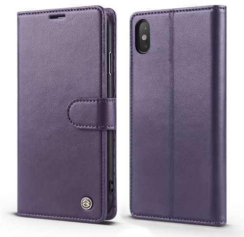 LOLFZ Wallet Case for iPhone XS Max (6.5), Magnetic Flip Case RFID Blocking Card Slots Kickstand Premium PU Leather Protective Phone Cover for iPhone XS Max - Purple