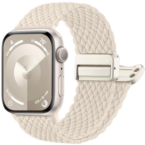Oielai Geflochten Armband Kompatibel mit Apple Watch Armband 41mm 40mm 38mm 42mm, Elastisch Nylon Armbänder mit Magnet Verschluss für iWatch SE Series 10 9 8 7 6 5 4 3 2 1, Polarstern