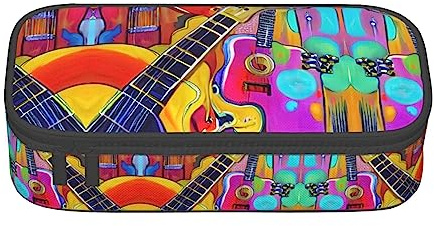 TTYDOKLA Trousse à crayons multifonction avec impression acoustique et guitares - Esthétique - Grand espace de rangement, Noir , Taille unique, Étui à clé