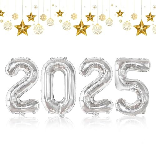 DazzJoy Graduation Deko 2025 Zahlen Luftballon Silber, 32 Zoll Bachelor Deko Ballon 2025, Abschluss Deko 2025 Folienballon für Bachelor Abschluss Geschenk und Gratulation Dekoration, Neujahrsdeko