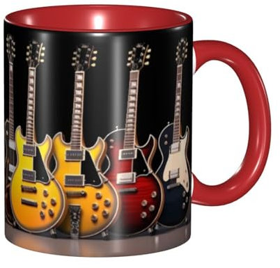 BKTRAVERPT Funny Electric Guitar Coffee Mug - 11oz Two Tone Color Ceramic Cup with 3D Pattern | Cute Gifts for Men, Women, Office, Work