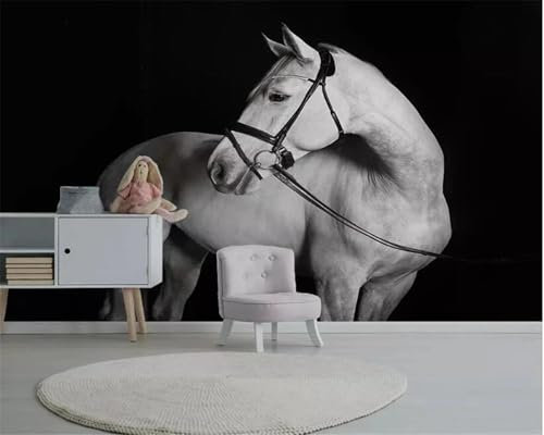 LUXINSHISU Wandbild 3D-Tapete einfaches Schwarz-Weiß-Pferd Tier Wohnzimmer Schlafzimmer Hintergrund Wand Heimdekoration Seidenstoff Kunstaufkleber