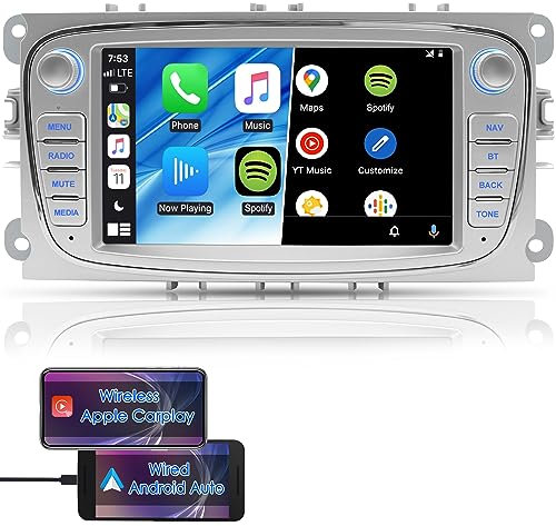 iFreGo 7 Zoll Android Autoradio Built in Carplay, 2 Din FM Radio Für Ford Focus/C-max/S-max/Galaxy/Fusion/Transit Connect, Radio DAB,GPS,Bluetooth,USB,AUX,WiFi,Lenkradsteuerung,Rückfahrkamera