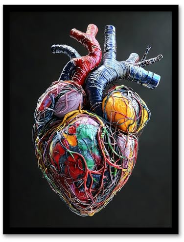 Artery8 Colourful Anatomical Human Heart Bold Modern Living Room Artwork Framed Wall Art Print 18X24 Inch