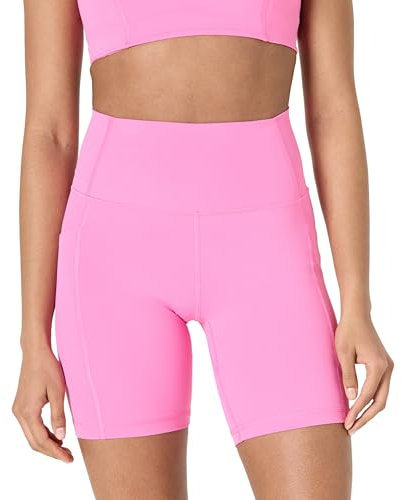 Amazon Essentials Short Cycliste Active FormFlex Ultra Doux avec Poches, Taille Haute, 18cm Femme, Rose Flamingo, S