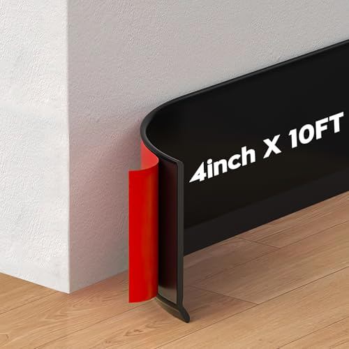 VUAOHIY Flexible Gummi-Sockelleiste, 10,2 cm, Vinyl-Sockelleiste, abziehen und aufkleben, selbstklebender Bodenplattenschutz für die Wand, schwarz, 3 m
