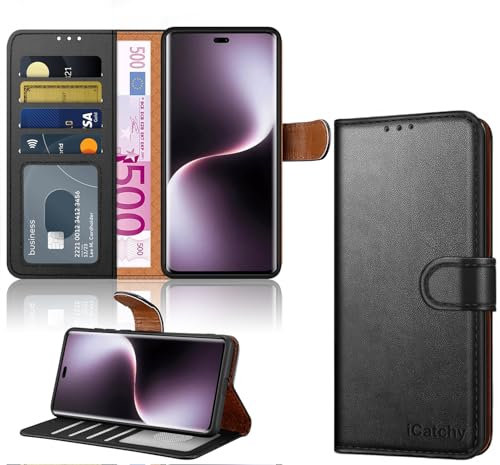 iCatchy for Honor Magic 7 Lite Case with 4 Card Slots Leather Wallet Flip Book RFID Blocking Magnetic Closure Kickstand Shockproof Protective Phone Cover Compatible with Honor Magic 7 Lite (Black)