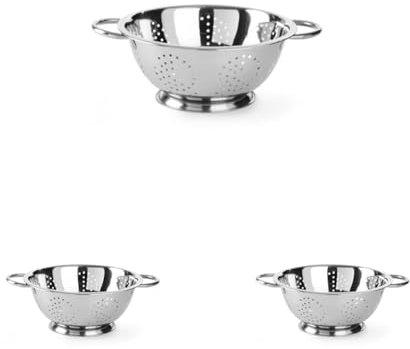 HENDI Escurridor de cocina, colador, para cocinar, lavar, pasta, fideos, espaguetis, frutas, verduras, ensaladas, redondo, perforado, con base y 2 asas, ø280x(H)135 mm, acero inoxidable (Paquete de 3)