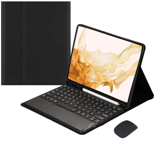 EHLCYS Touchpad Keyboard Case for Samsung Galaxy Tab S10 Plus/S9 Plus/S9 FE Plus/S8 Plus/S7 Plus/S7 FE 12.4 Inch, [QWERTZ German] Removable Keyboard Cover with Pen Holder and Mouse,Schwarz