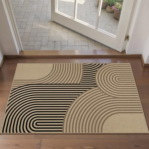 PureCozy Rainbow Outdoor Mats for Front Door 2x3 Small Washable Kitchen Rugs Farmhouse Neutral Throw Rug Non Slip Non Shedding Indoor Outdoor Carpet for Entryway Doorway