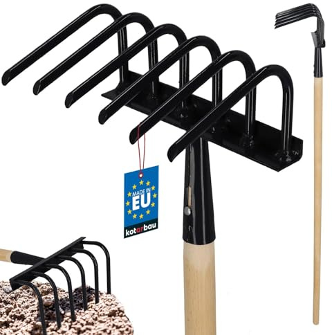 KOTARBAU® Gartenhacke 6-Zinkige mit Holzstiel 120 cm Hacke zum Unkrautjäten aus Stahl Gartenkralle zur Bodenlockerung Harke für Garten Gartenwerkzeug Auflockern und Belüften mit Krallen Blumenrechen