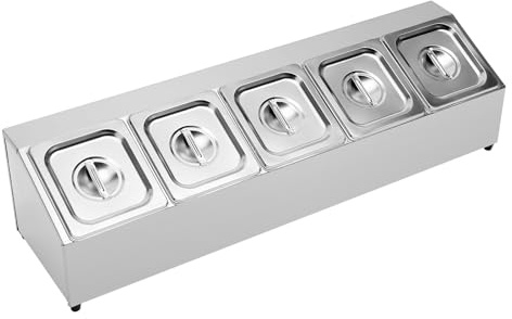 Contenitore per gastronorm, 5 contenitori per alimenti, in acciaio inox, con 5 coperchi per ristoranti