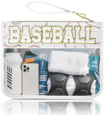 Baseball Gift Bags Baseballs Treat Bags Team Gifts Clear Chenille Letter Zipper Pouch Accessories Stuff Sport Portable Travel Case, Baseball, M, Sports