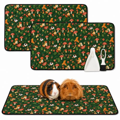 Guinea Pig Cage Liners 2 Pack, Washable & Reusable, 61x120cm + Dustpan Set | Absorbent quilted top, non-slip backing; perfect fit for Midwest cages; soft alternative to fleece; pee pad for small pets