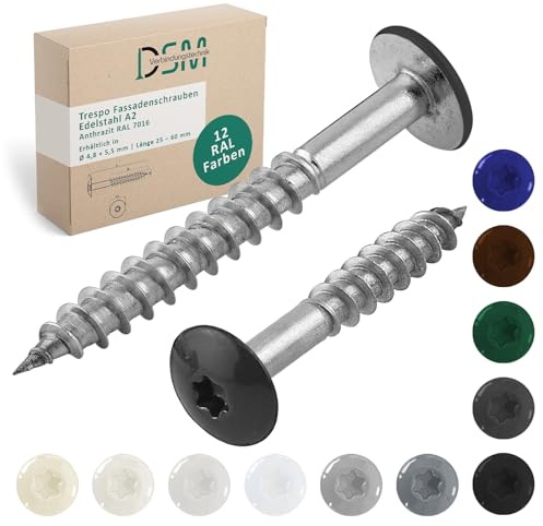 DSM – Trespo Fassadenschrauben 4,8 x 25 mm – 100 Stück Anthrazit | RAL 7016 – Edelstahl A2 Flachrundkopf mit Torx TX20 – selbstschneidend [TrueSpec Präzision] Holzbauschrauben für HPL Platten