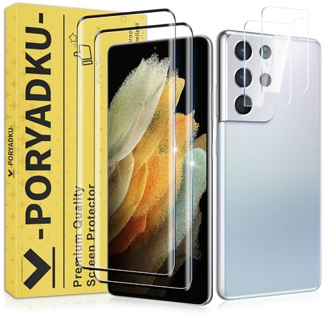 2+2 Pack for S21 Ultra Screen Protector Tempered Glass + Camera Lens Protector, Fingerprint Touch ID Compatible, Bubble-Free Installation, HD Clear, Scratch Resistant for Galaxy S21 Ultra 6.8 In