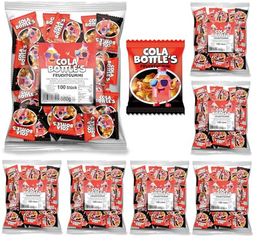 Tise Cola Bottle's Fruchtgummi 100Stk. (7 x 680g) einzeln verpackt perfekt geeignet als Wurfmaterial für Karneval, Süßigkeiten Großpackung, Give-away/Halal