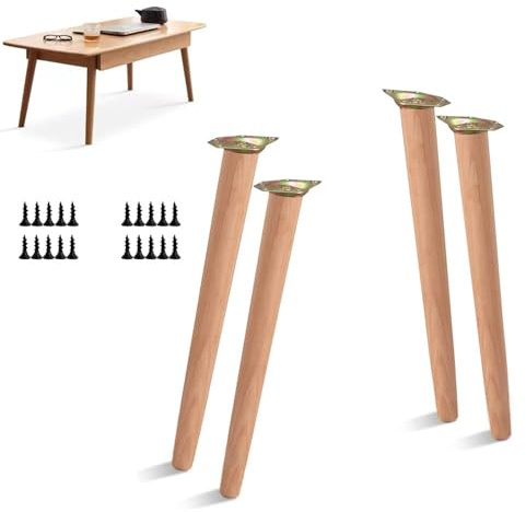 GSKFXJ 4 Pcs Pieds De Support De Meuble, Pieds De Table en Bois Massif 10 35 70cm Pattes De Rechange Coniques Antidérapants pour Chaise Canapés Commode(70cm/28in)