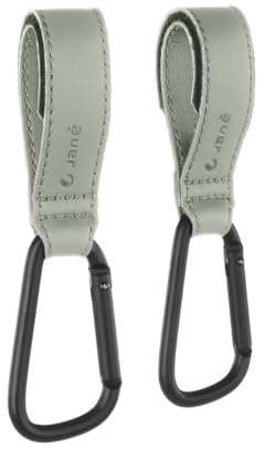 Jané Ganci Universali per Passeggino, Set 2 Pezzi, Fino a 5 kg per Gancio, Cinghie Regolabili Antiscivolo,Verde