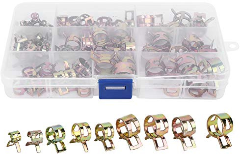Schlauchschellen Set 80 Stück, Feder Clip Verzinkt, Rohrschellen 6-15mm Verschiedene Größen - Rostfrei, Druck - und Torsionsbeständig, Für Wasser -, Kraftstoff - und Silikon