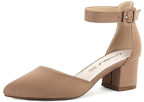 Greatonu, Sandali con Tacco Basso a Blocco, con Punta Chiusa, Scarpe décolleté per Abito da Sera, Beige EU 37