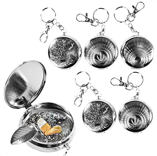 com-four® 6x Taschenaschenbecher - Geschlossener Zigaretten-Taschenascher - Mini-Aschenbecher als Schlüsselanhänger [Auswahl variiert] (1x 6er Pack)