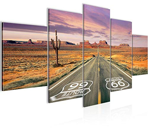 Runa Art Wandbilder Route 66 Grand Canyon 5 Teilig Bild auf Vlies Leinwand Deko Wohnzimmer Schlafzimmer Vintage Orange Beige 611352a