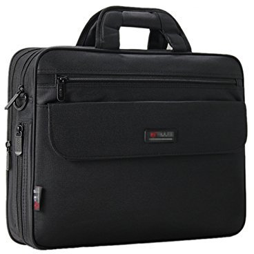 WSLCN Sacoche Porte Documents A4 Sac Rangement Ordinateur Portable/Tablette PC 15.6 Sacoche en Nylon Dossiers Trieur avec Bandoulière Noir Style 2