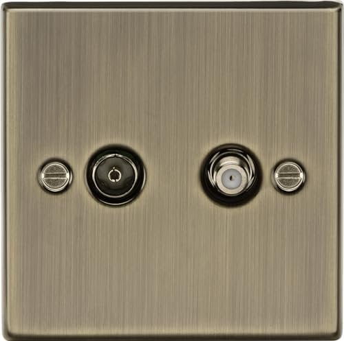 Knightsbridge TV & SAT TV Outlet (isolated) - Square Edge Antique Brass