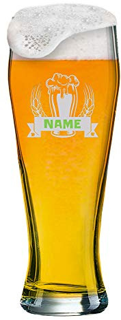 Anbobo Weizenglas mit Gravur von [Name] + Logo | 0,5 Liter Weißbierglas Bayern mit Motiv (Bier) und einem Namen Ihrer Wahl als Gravur