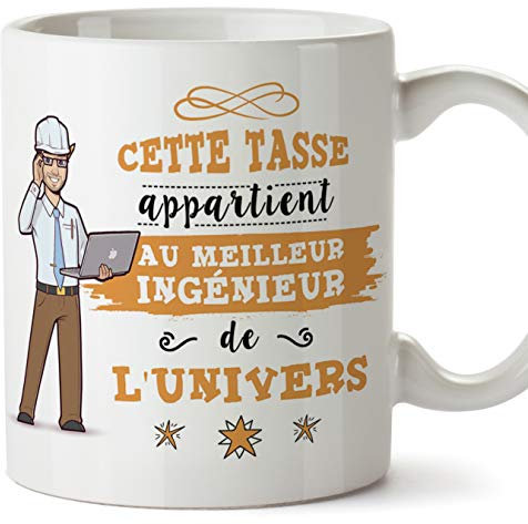MUGFFINS (Taza en francés) Ingeniero Tazas Originales de café y Desayuno para obreros Profesionales. Esta Taza Pertenece al Mejor Ingeniero del Universo. Cerámica 350 ml
