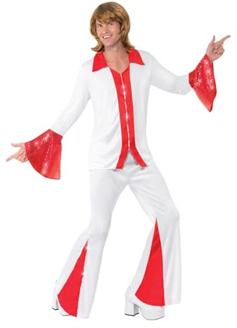 Smiffys Super Trooper Adult Costume, White & Red Shirt and Trousers Set, Perfect Men's Fancy Dress Outfit for Parties, Events, and Themed Celebrations, Adult Dress Up Costume Super Trooper