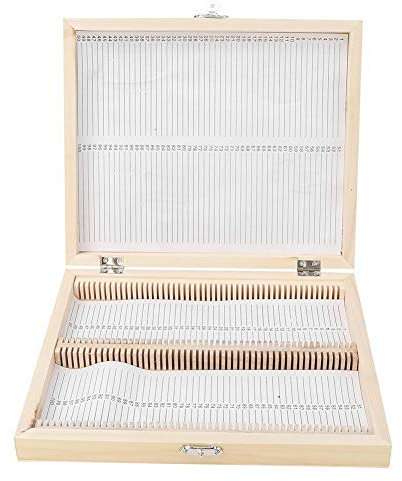 100PCS Pure Solid Wood Handmade Biology Glass Prepared Microscope Slides Specimens Wooden Slide Storage Box Case for Slice Collection,with Metal Buckle and Metal Hinge