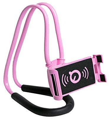 xfaiz Lazy - Supporto per cellulare da appendere al collo, supporto flessibile con clip per braccia lunghe, rotazione a 360°, molteplici funzioni per scrivania, letto, bici e moto (rosa)