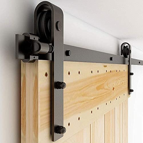 WOLFBIRD 152CM / 5FT Herraje Para Puerta Corredera Kit, Accesorios Herraje Corredera, El kit de Riel Puerta Corredera de Granero,Forma Clásica.