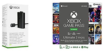 Kit Play & Charge Nouvelle génération & Abonnement Xbox Game Pass Ultimate | 3 Mois | Xbox/Win 10 PC - Code Jeu à télécharger