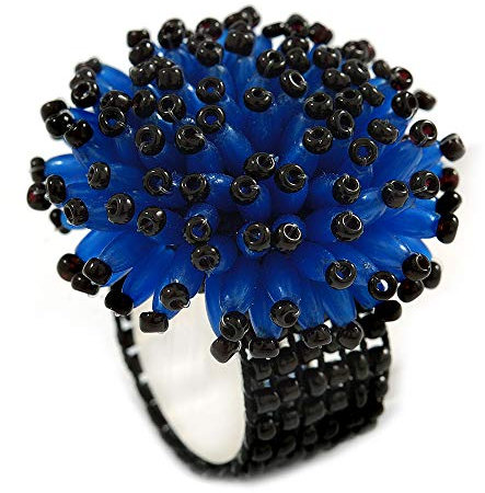 Avalaya Bague flexible avec perles en acrylique/verre Bleu/noir/35 mm D, Verre Plastique