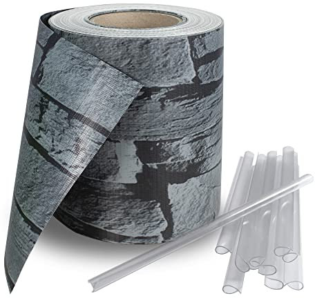 Stel4Style PVC Sichtschutz Streifen Privatsphäre Doppelstabmatten Zaun Folie inkl. 30 Befestigungsclips, Farbe:Stein - Optik, Länge:140m (4X 35m)
