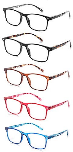 OENEYE 5er-Pack Lesebrille für Damen und Herren, Federscharniere, Mode Anti-blaues licht Lesebrille, Überanstrengungs-/UV-Brille für Männer und Frauen +1.75