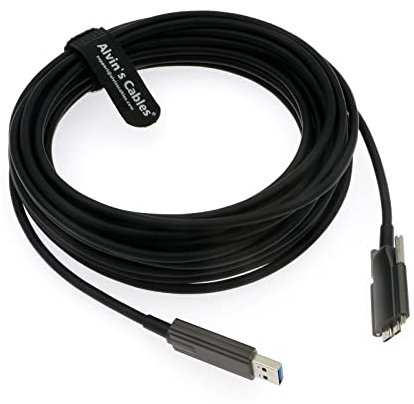 Alvin's Cables USB 3.0 vers Micro-B Câble de données à Fibre Optique pour Basler ACE caméra Vis de Verrouillage Micro-B vers Type A câble blindé pour caméra Industrielle 10 m