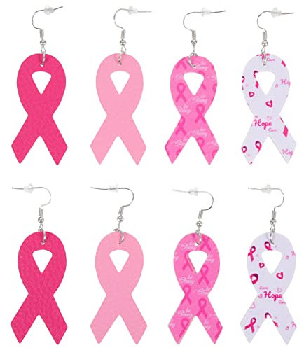 Healvian 4 Paires Boucles D' Oreilles Ruban Rose Femmes Boucles D' Oreilles du Sein à La Main Boucles D' Oreilles en Cuir de Sensibilisation Au du Sein Boucles D' Oreilles