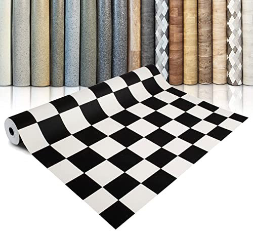 Vinyl Flooring Rolls by The Metre | Wood Effect, Tile Effect, Stone Effect PVC Flooring, Cushion Lino Floor Covering for Kitchen, Bathroom, Living Room (Damier 019D, 200 x 250 cm)