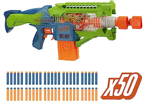 Nerf Elite 2.0 Double Punch Motorised Dart Blaster, 50 Darts, 2 x 10 Dart Clips, Ages 8+