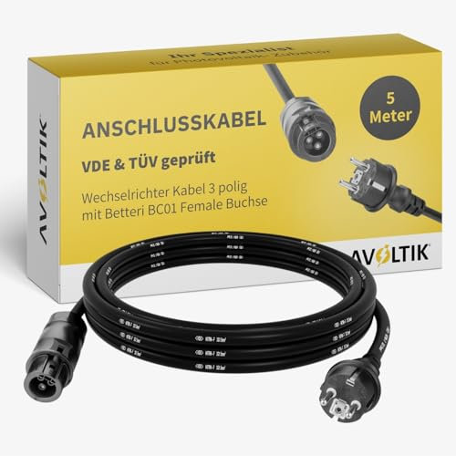 Avoltik Wechselrichter Anschlusskabel 5m I Wechselrichter Kabel 3 polig mit Betteri BC01 Female Buchse I Solar Anschlusskabel Schuko zum AC Anschluss I Adapter für Balkonkraftwerk Mikrowechselrichter
