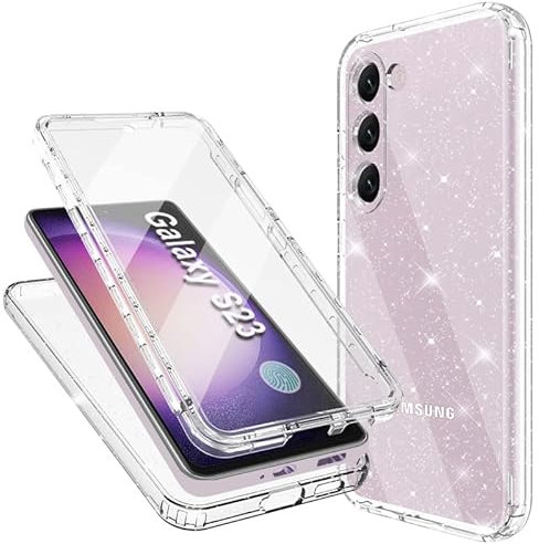 Mosoris Handyhülle für Samsung Galaxy S23 Hülle Glitzer mit Eingebautem Displayschutz 360 Grad Stoßfest Schutzhülle Soft Silikon Bumper Transparent Slim Flexible TPU Case Cover
