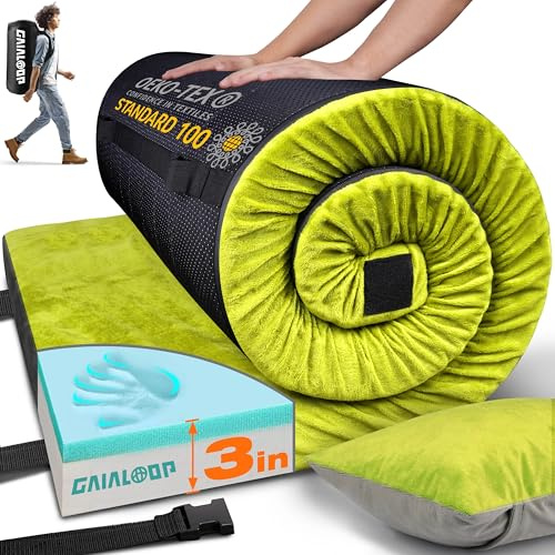 Memory Foam Cot Mattress, 3 Inch Camping Sleeping Pad, Avocado Green